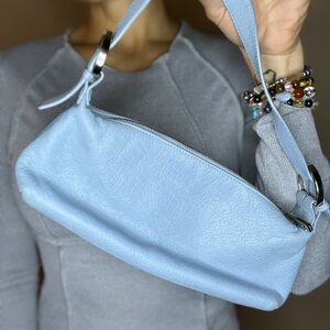 Elegant Rare Express Blue Leather Shoulder Bag 90s vibe Y2K